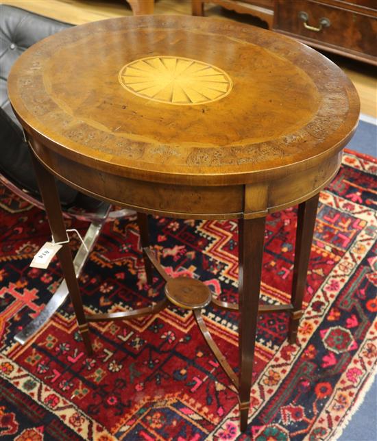 A pair of Georgian style inlaid mahogany oval occasional tables, W.58cm
